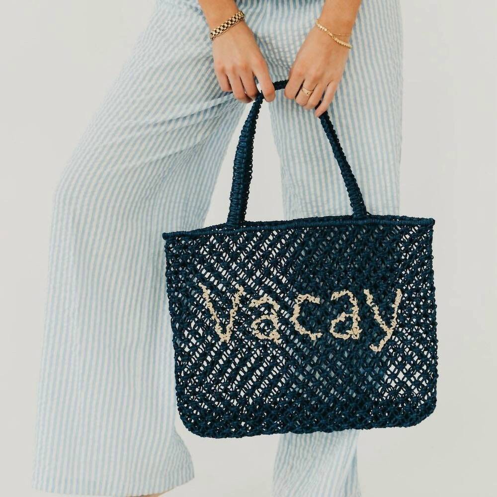 NEW PRETTY SIMPLE women's sandbar carryall summer tote bag in navy (vacay)